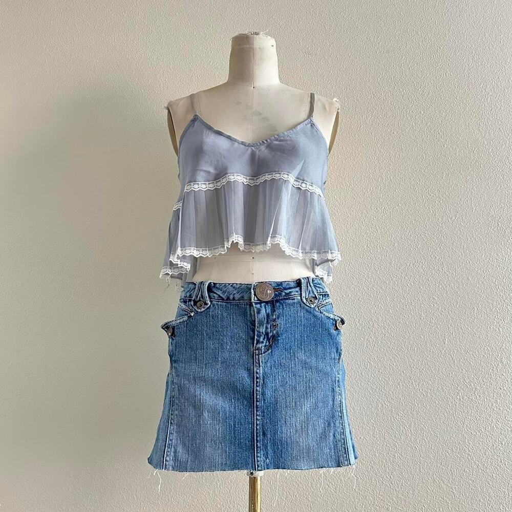 handmade gray white mesh pleated nylon satin camisole crop top